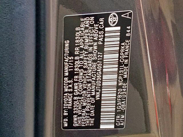 VNKJTUD36GA057127 - 2016 TOYOTA YARIS L GRAY photo 10