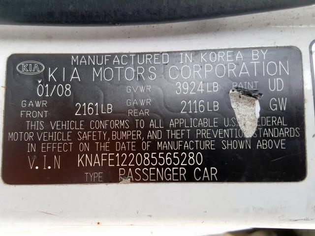 KNAFE122085565280 - 2008 KIA SPECTRA EX  photo 10