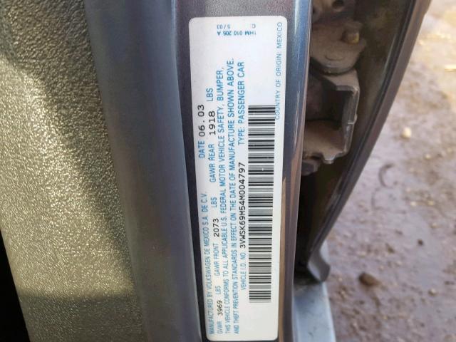 3VWSK69M54M004797 - 2004 VOLKSWAGEN JETTA GLS GRAY photo 10