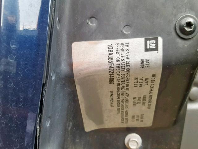 1G8AJ55F47Z144887 - 2007 SATURN ION LEVEL BLUE photo 10