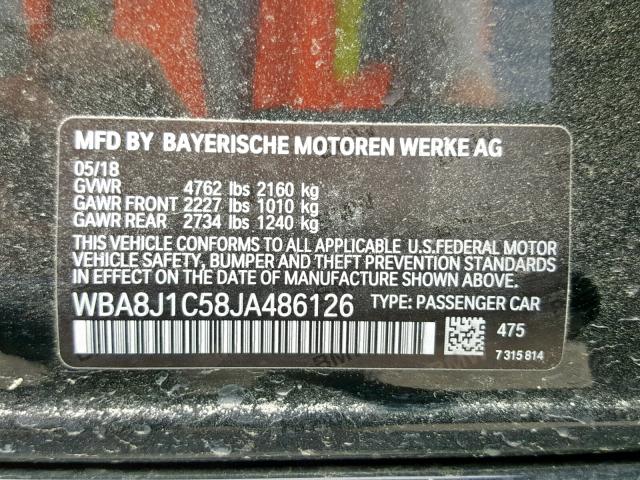 WBA8J1C58JA486126 - 2018 BMW 328 D BLACK photo 10
