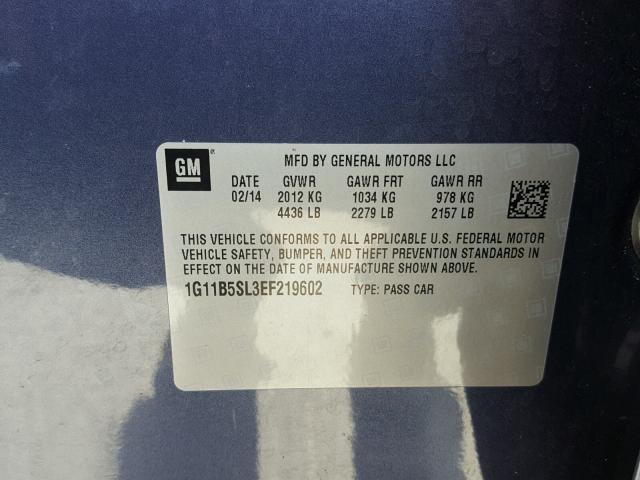 1G11B5SL3EF219602 - 2014 CHEVROLET MALIBU LS BLUE photo 10