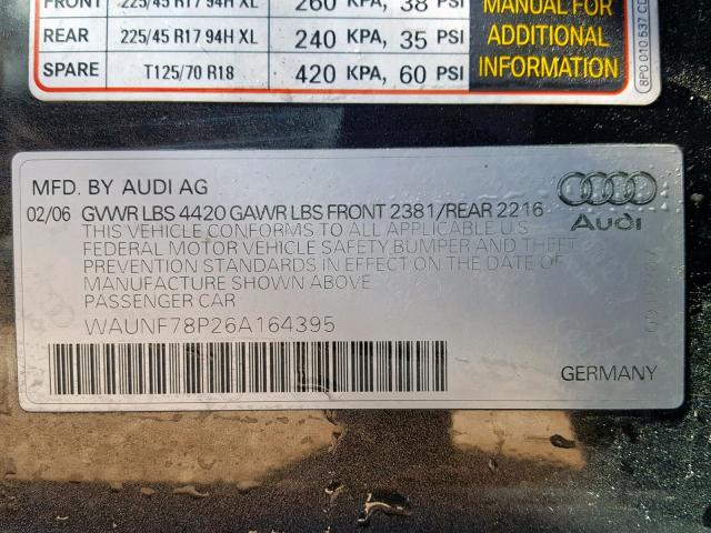 WAUNF78P26A164395 - 2006 AUDI A3 2.0 PRE GRAY photo 10