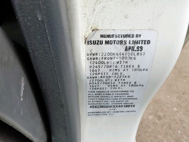 4S6CM58WXX4418014 - 1999 HONDA PASSPORT E 白色 照片 10