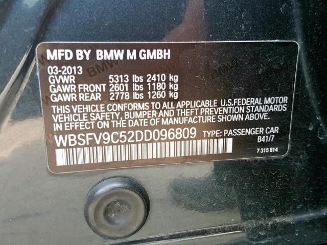 WBSFV9C52DD096809 - 2013 BMW M5 GRAY photo 10