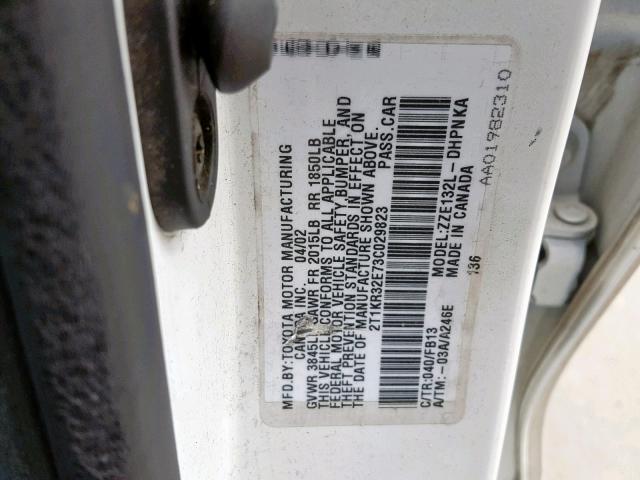 2T1KR32E73C029823 - 2003 TOYOTA MATRIX XR WHITE photo 10