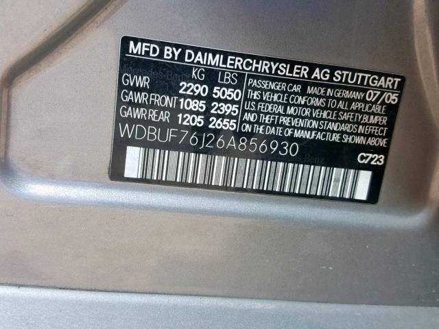 WDBUF76J26A856930 - 2006 MERCEDES-BENZ E 55 AMG GRAY photo 10