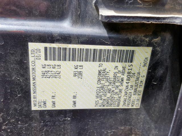 1N4AL2AP2AN480815 - 2010 NISSAN ALTIMA BAS CHARCOAL photo 10