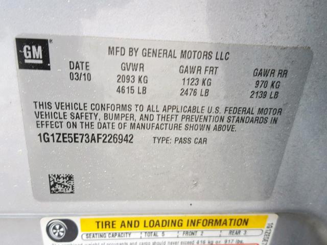 1G1ZE5E73AF226942 - 2010 CHEVROLET MALIBU LTZ SILVER photo 10