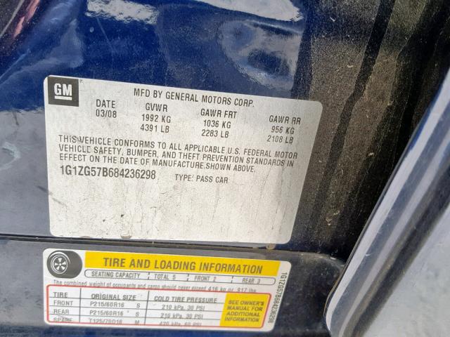 1G1ZG57B684236298 - 2008 CHEVROLET MALIBU LS 蓝色 照片 10