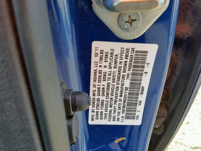 19XFB2F96CE017192 - 2012 HONDA CIVIC EXL BLUE photo 10