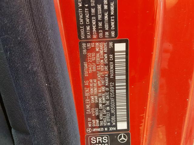 WDBLJ65G0XF058912 - 1999 MERCEDES-BENZ CLK 320 RED photo 10