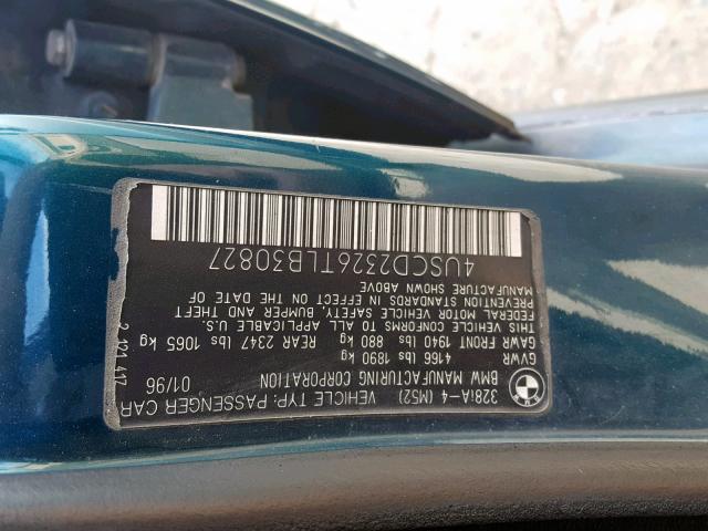 4USCD2326TLB30827 - 1996 BMW 328 I AUTO GREEN photo 10