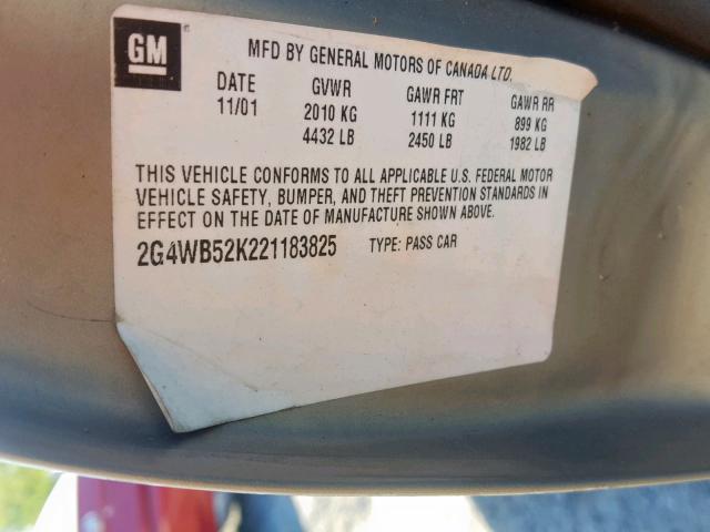 2G4WB52K221183825 - 2002 BUICK REGAL LS GOLD photo 10