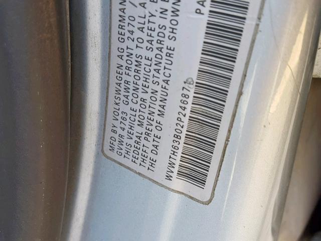 WVWTH63B02P246871 - 2002 VOLKSWAGEN PASSAT GLX 蓝色 照片 10