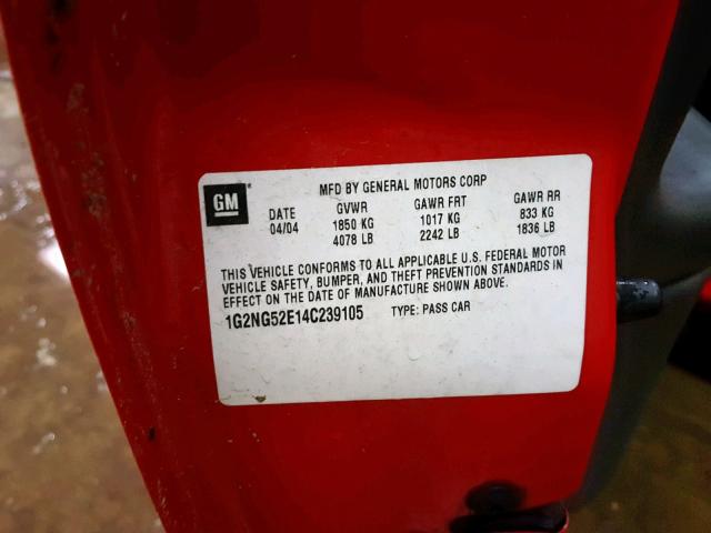 1G2NG52E14C239105 - 2004 PONTIAC GRAND AM S RED photo 10