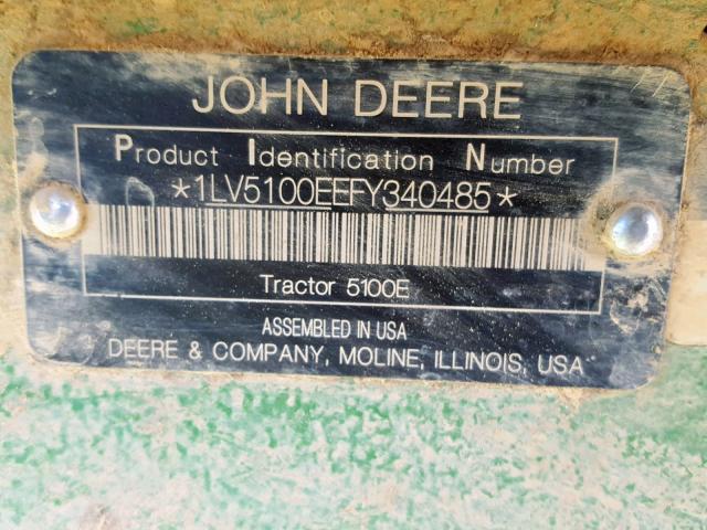 1LV5100EEFY340485 - 2015 JOHN DEERE TRACTOR GREEN photo 10