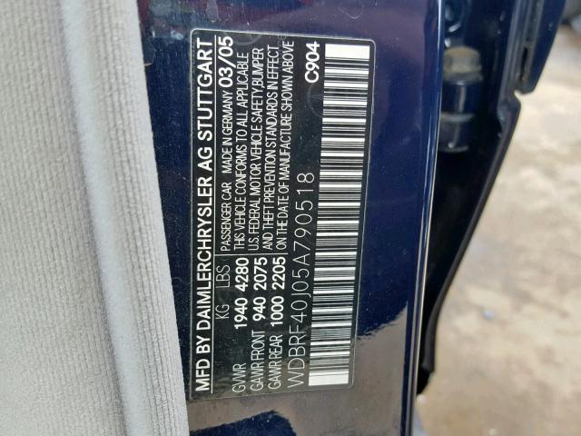 WDBRF40J05A790518 - 2005 MERCEDES-BENZ C 230K SPO BLUE photo 10