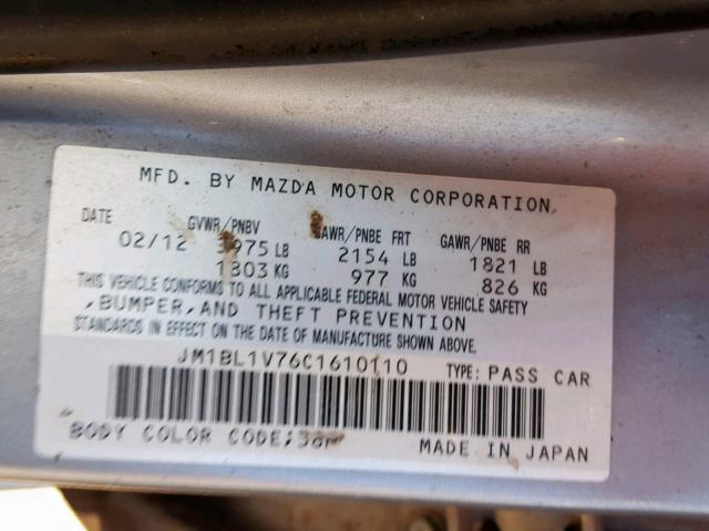 JM1BL1V76C1610110 - 2012 MAZDA 3 I GRAY photo 10