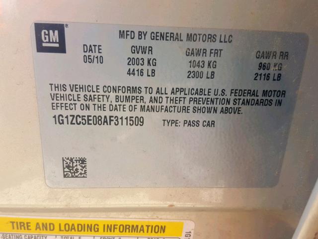 1G1ZC5E08AF311509 - 2010 CHEVROLET MALIBU 1LT 米色 照片 10