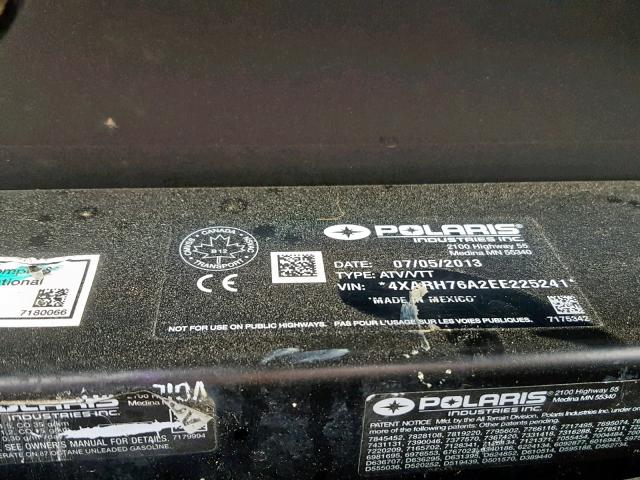 4XARH76A2EE225241 - 2014 POLARIS RANGER 800 GREEN photo 10