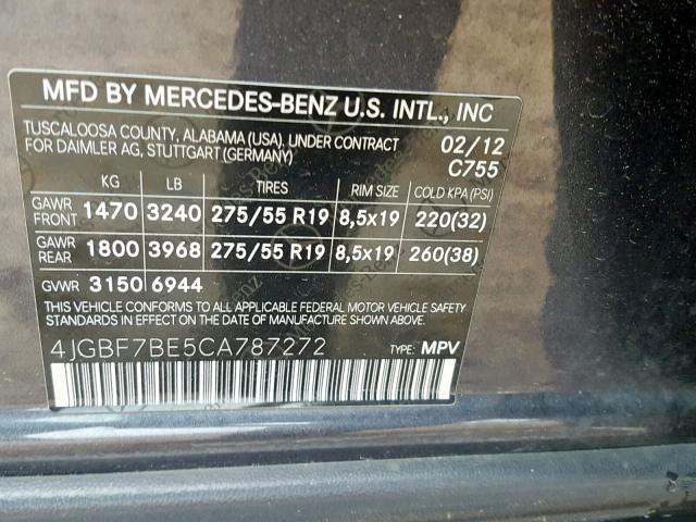 4JGBF7BE5CA787272 - 2012 MERCEDES-BENZ GL 450 4MA GREEN photo 10