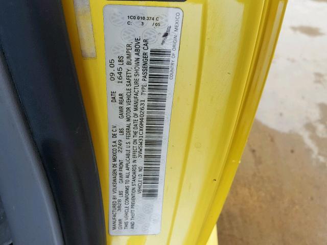 3VWSW31CX6M402631 - 2006 VOLKSWAGEN NEW BEETLE ყვითელი ფოტო 10