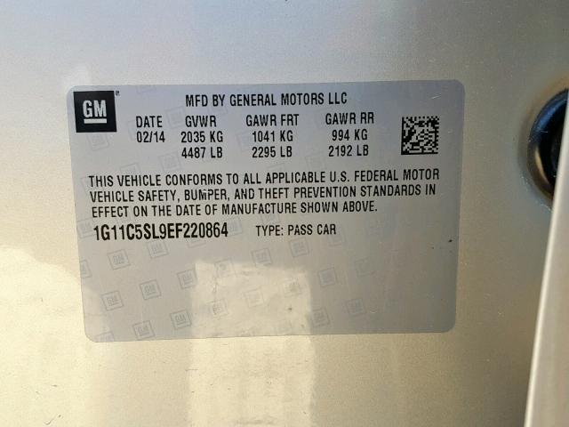 1G11C5SL9EF220864 - 2014 CHEVROLET MALIBU 1LT 米色 照片 10