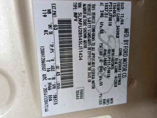 5LMFU28545LJ11434 - 2005 LINCOLN NAVIGATOR Qızıl foto 10