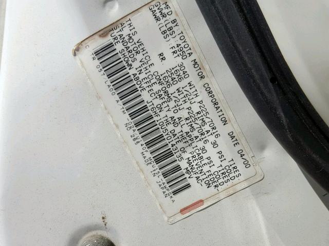 JT6HF10U5Y0143135 - 2000 LEXUS RX 300 WHITE photo 10