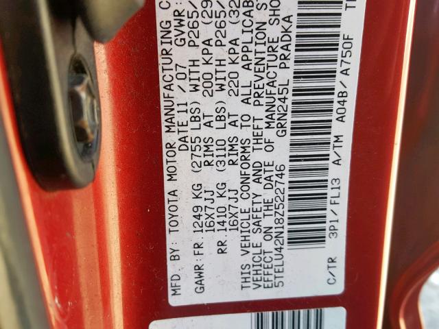 5TELU42N18Z522746 - 2008 TOYOTA TACOMA DOU 红色 照片 10