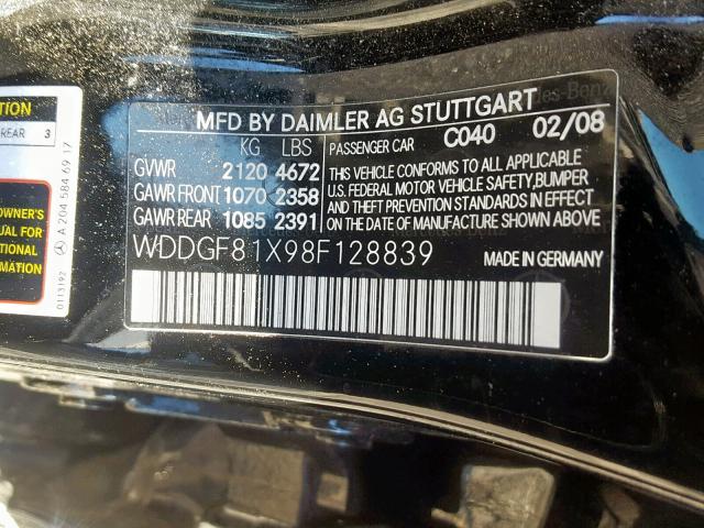 WDDGF81X98F128839 - 2008 MERCEDES-BENZ C 300 4MAT BLACK photo 10