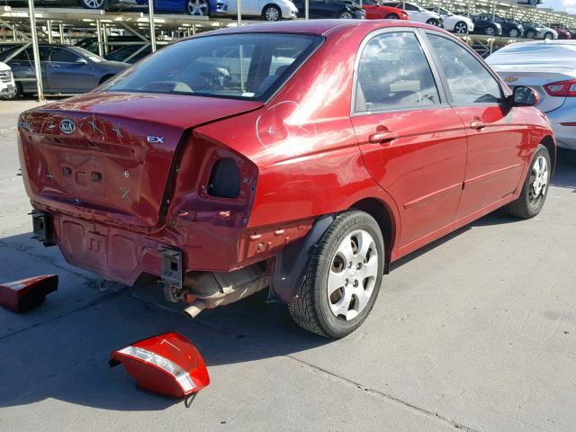 KMAFE222X95661571 - 2009 KIA SPECTRA RED photo 4