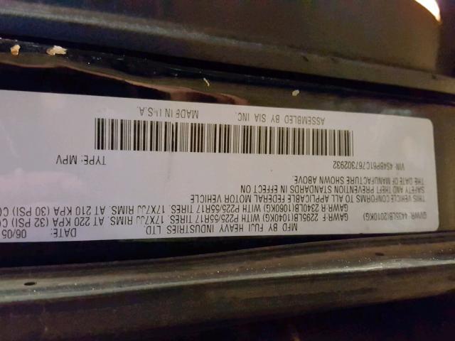 4S4BP61C767302932 - 2006 SUBARU LEGACY OUT BLACK photo 10