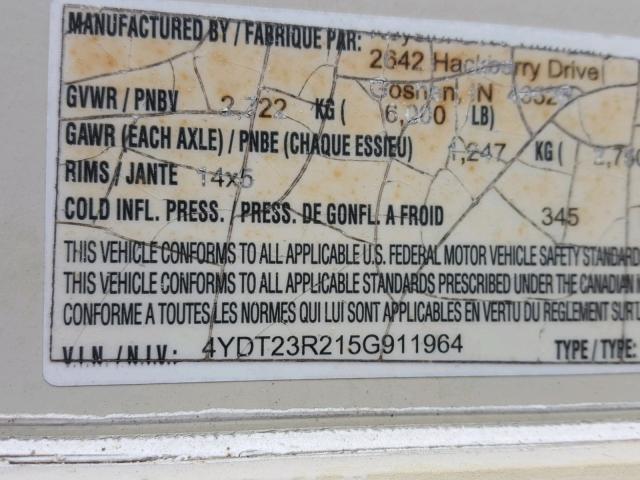 4YDT23R215G911964 - 2005 OUTB TRAVEL TRL WHITE photo 10