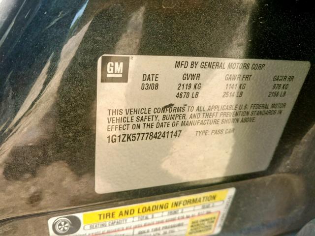 1G1ZK577784241147 - 2008 CHEVROLET MALIBU LTZ 黑色 照片 10