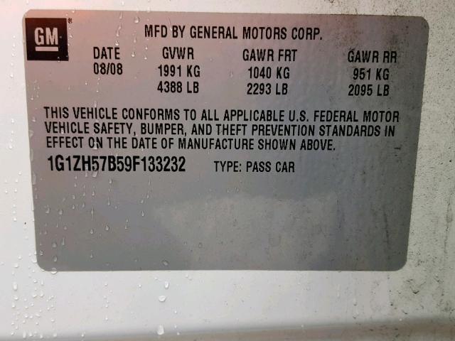 1G1ZH57B59F133232 - 2009 CHEVROLET MALIBU 1LT 白色 照片 10