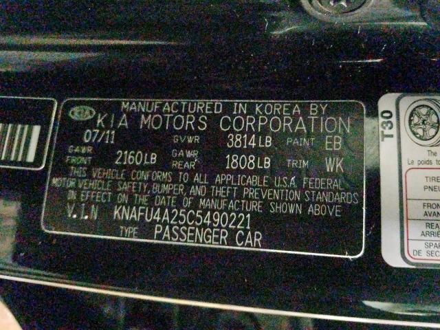 KNAFU4A25C5490221 - 2012 KIA FORTE EX  photo 10