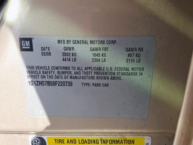 1G1ZH57B58F220739 - 2008 CHEVROLET MALIBU 1LT 金色 照片 10