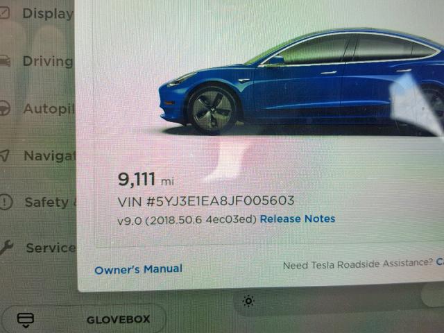 5YJ3E1EA8JF005603 - 2018 TESLA MODEL 3 BLUE photo 8