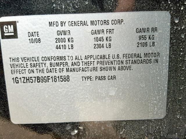 1G1ZH57B99F181588 - 2009 CHEVROLET MALIBU 1LT BLACK photo 10