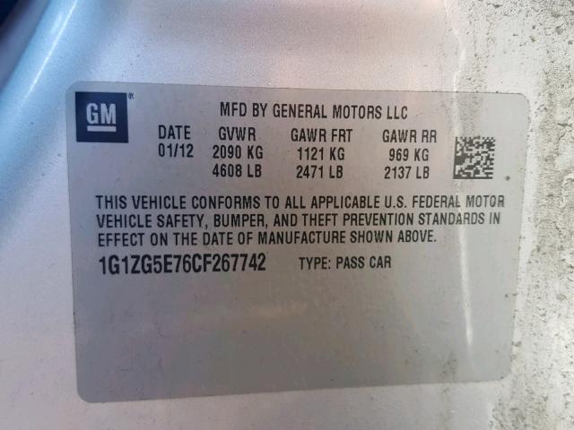 1G1ZG5E76CF267742 - 2012 CHEVROLET MALIBU LTZ SILVER photo 10