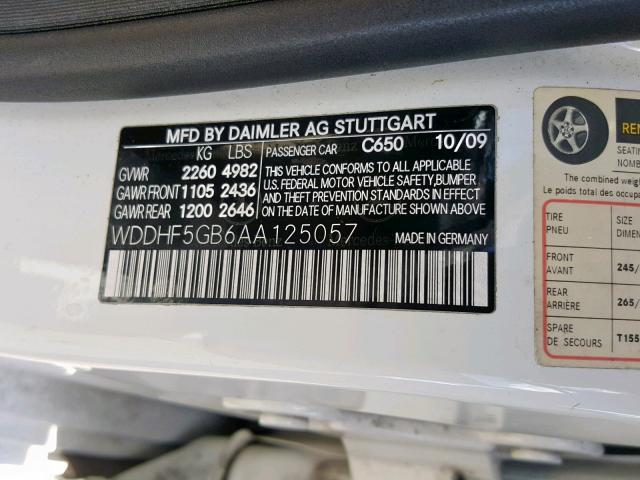 WDDHF5GB6AA125057 - 2010 MERCEDES-BENZ E 350 WHITE photo 10