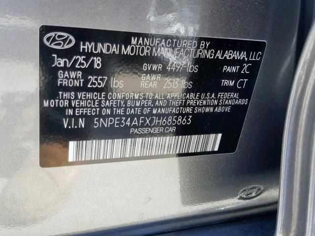 5NPE34AFXJH685863 - 2018 HYUNDAI SONATA SPO GRAY photo 10