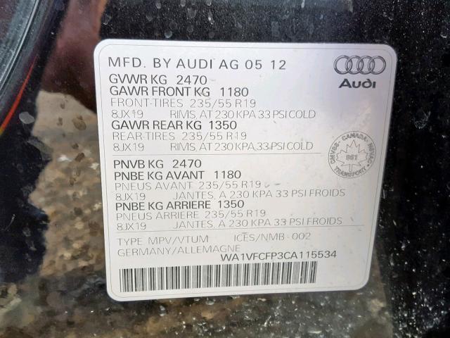 WA1VFCFP3CA115534 - 2012 AUDI Q5 PRESTIG BLACK photo 10