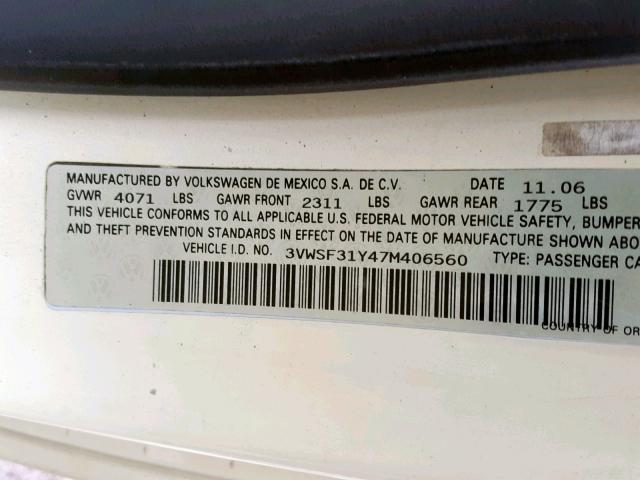 3VWSF31Y47M406560 - 2007 VOLKSWAGEN NEW BEETLE კრემისფერი ფოტო 10