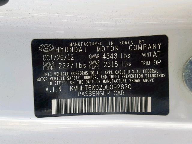 KMHHT6KD2DU092820 - 2013 HYUNDAI GENESIS CO WHITE photo 10