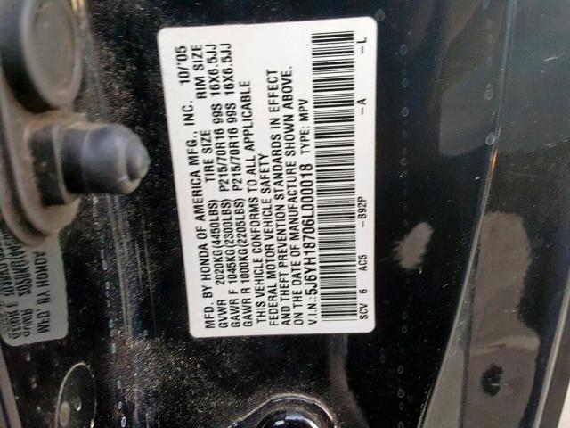 5J6YH18706L000018 - 2006 HONDA ELEMENT EX BLACK photo 10