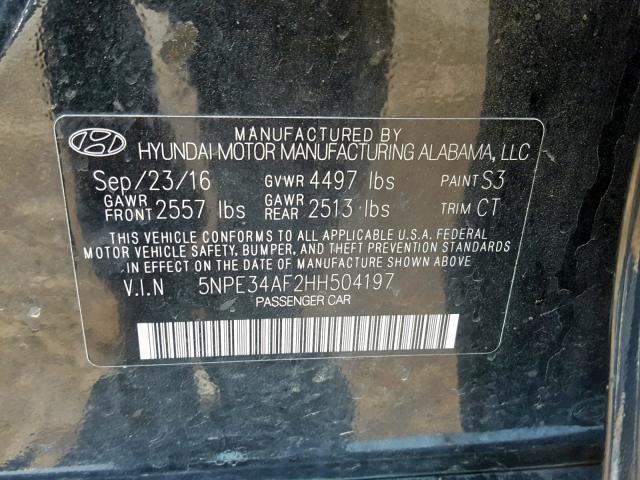 5NPE34AF2HH504197 - 2017 HYUNDAI SONATA SPO BLACK photo 10