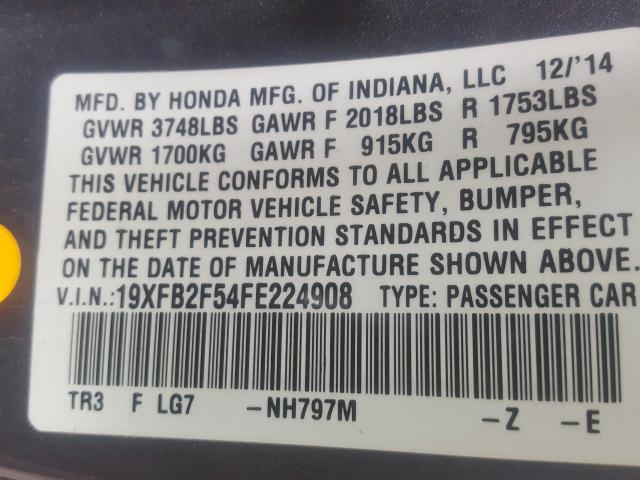 19XFB2F54FE224908 - 2015 HONDA CIVIC LX  photo 10